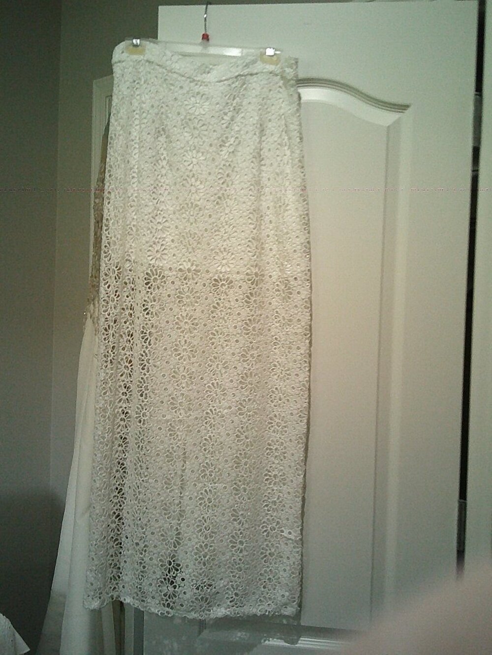 NSR, Size Large, White floral lace, see through skirt with short skirt under.